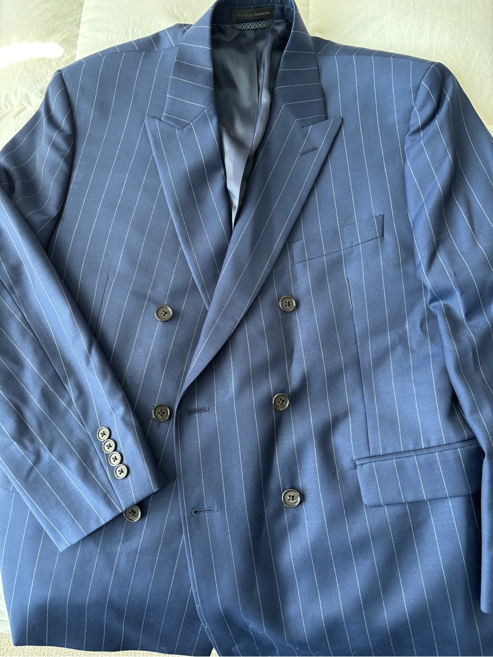 Lauren Ralph Lauren Vintage Navy Pinstripe Double Breasted Wool Blend Blazer 42